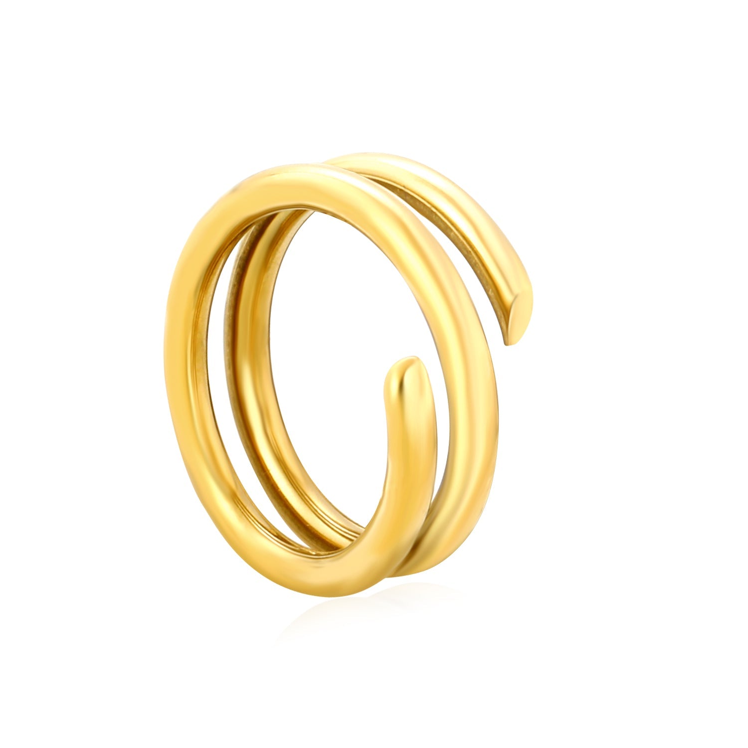 Gold - Plated Stainless Steel Triple - Band Twisted Open Ring asonjewelry